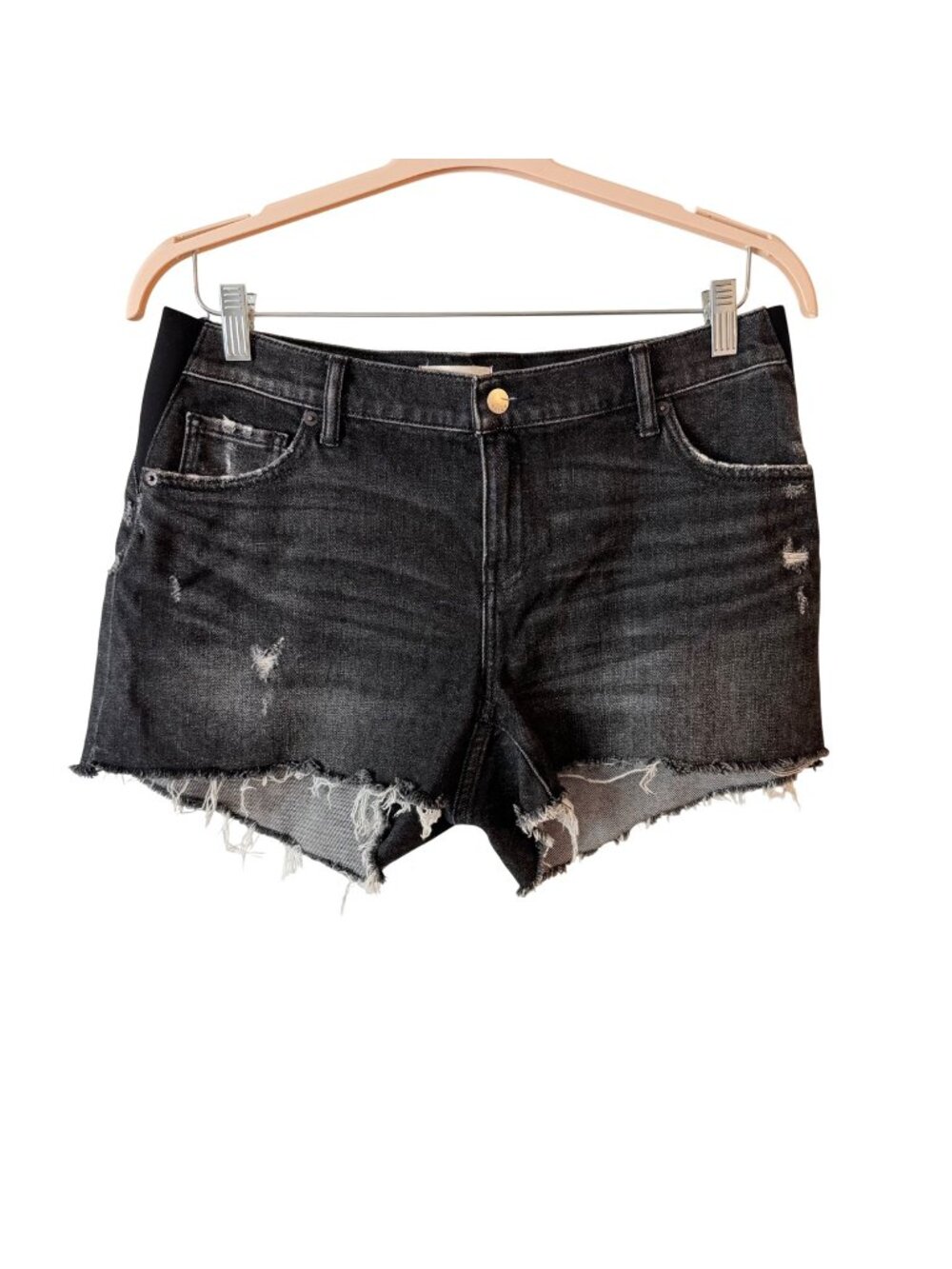Hatch The Cut Off Distressed Black Denim Maternity Shorts Size 29